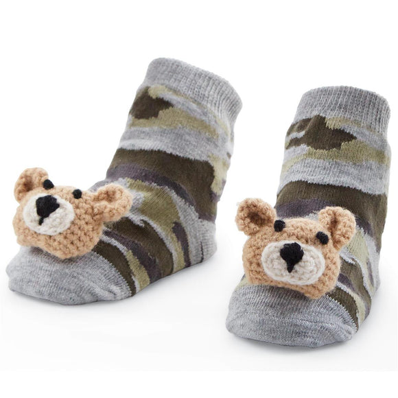 MudPie Camo Bear Rattle Toe Socks