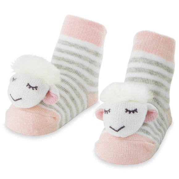 MudPie Pink Sheep Rattle Toe Socks