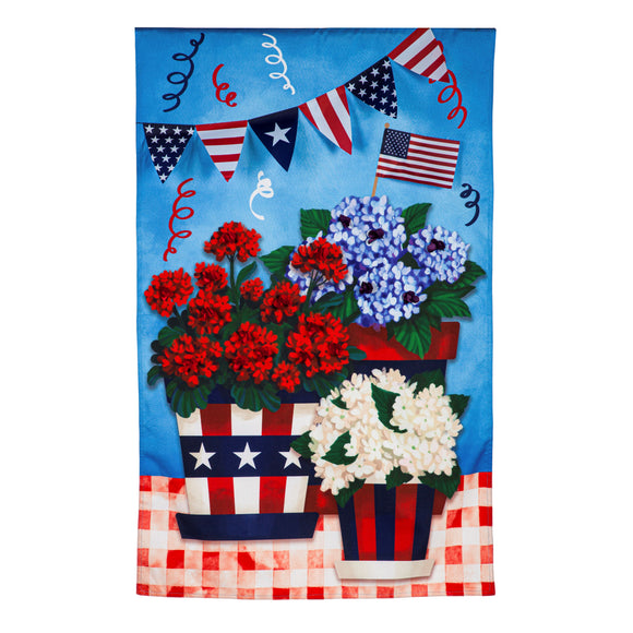 Patriotic Flower Pot House Linen Flag