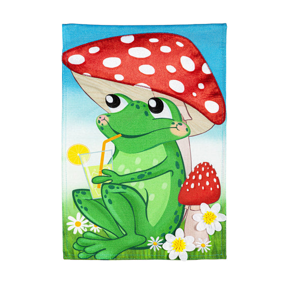 Frog Under Mushroom Garden Burlap Flag