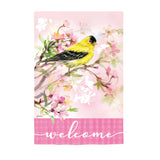 Yellow Finch and Cherry Blossoms Burlap Garden Flag