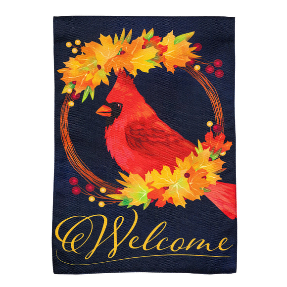 Fall Cardinal Wreath Burlap Garden Flag