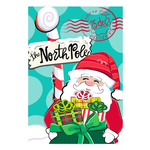 North Pole Welcome Burlap Garden Flag