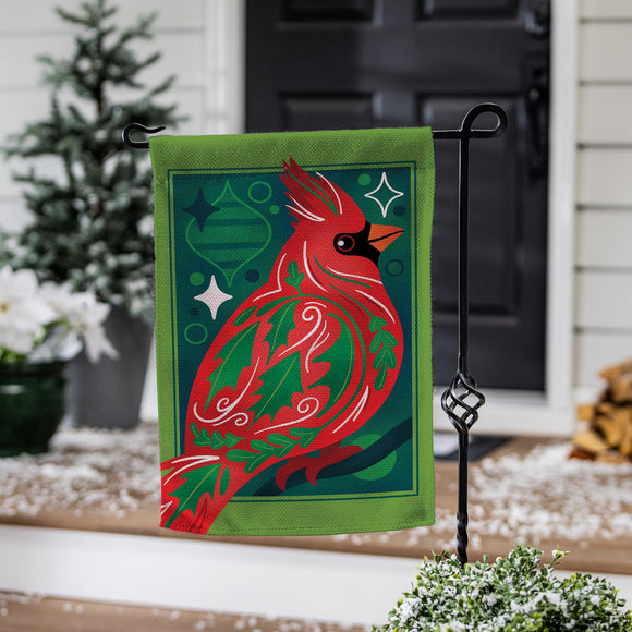 Decorated Cardinal Burlap Garden Flag