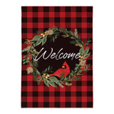 Welcome Cardinal Wreath Burlap Garden Flag
