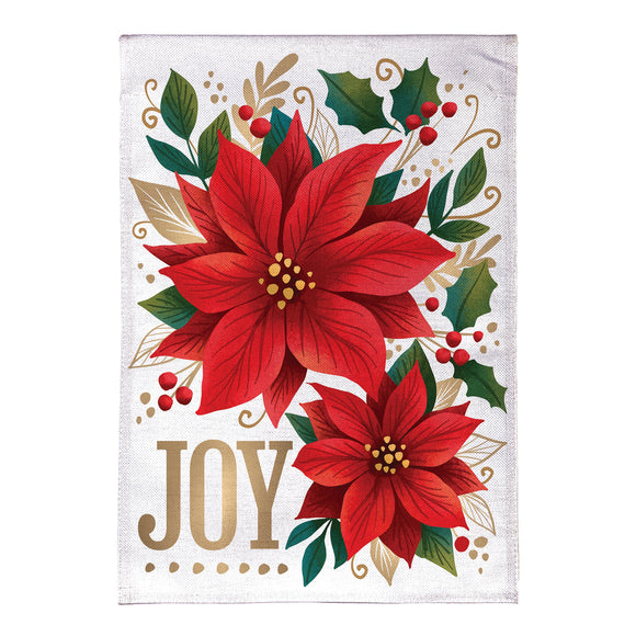 Joy Poinsettia Burlap Garden Flag