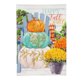 Happy Fall Stacked Pumpkins Garden Linen Flag