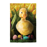 Duckling and Tulips Lustre Garden Flag