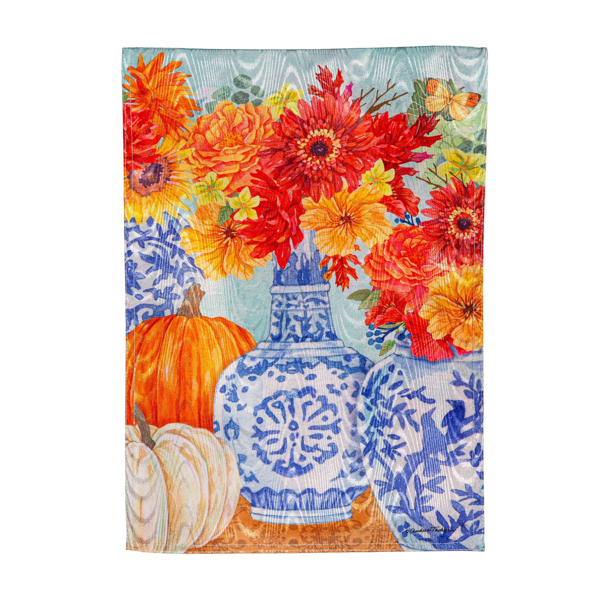 Autumn Floral Moire Garden Flag