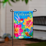 Colorful Hummingbird and Flowers Suede Garden Flag