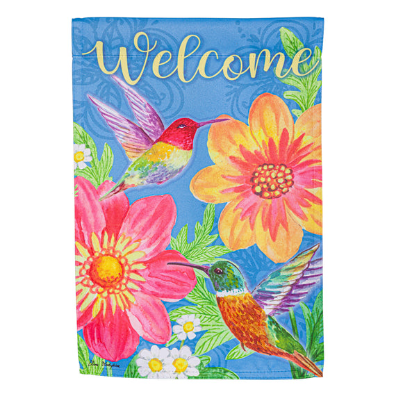 Colorful Hummingbird and Flowers Suede Garden Flag