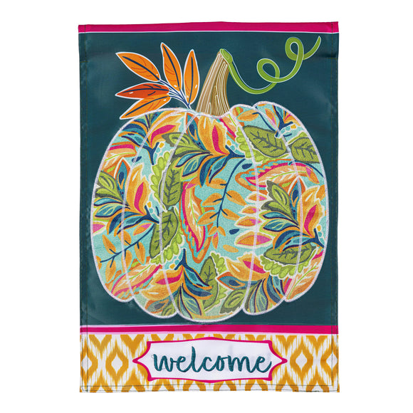 Patterned Jacobean Floral Pumpkin Applique House Flag