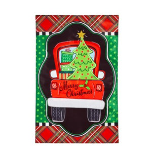 Patterned Christmas Truck Applique House Flag