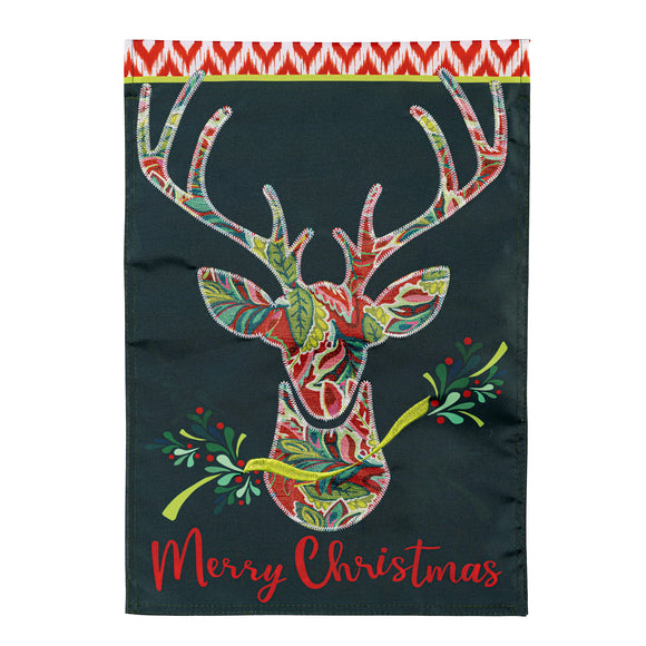 Patterned Reindeer Applique Garden Flag