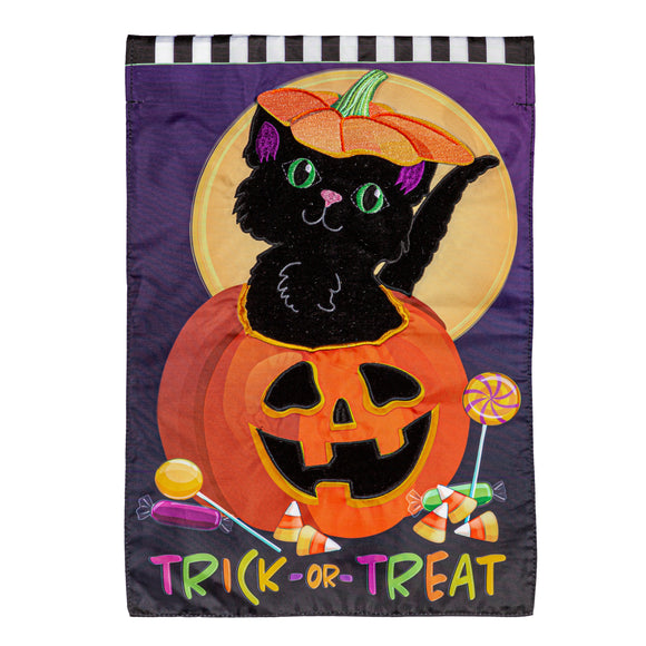 Trick or Treat Kitten Garden Applique Flag