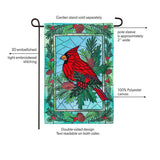 Stained Glass Winter Cardinal Applique Garden Flag