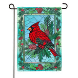 Stained Glass Winter Cardinal Applique Garden Flag