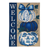 Chinoiserie Welcome Pumpkin Burlap Garden Flag