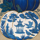 Chinoiserie Welcome Pumpkin Burlap Garden Flag