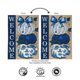 Chinoiserie Welcome Pumpkin Burlap Garden Flag