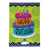 Ric Rac Happy Birthday Cake Burlap Garden Flag