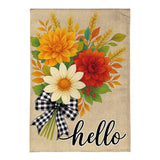Hello Fall Bow Florals Burlap Garden Flag