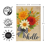 Hello Fall Bow Florals Burlap Garden Flag