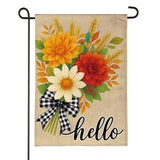 Hello Fall Bow Florals Burlap Garden Flag