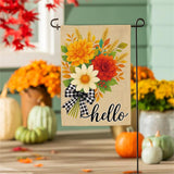 Hello Fall Bow Florals Burlap Garden Flag