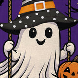 Swinging Ghost Burlap Garden Flag