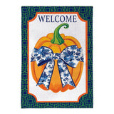 Pumpkin With Chinoiserie Bow Burlap Garden Flag