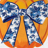 Pumpkin With Chinoiserie Bow Burlap Garden Flag