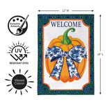 Pumpkin With Chinoiserie Bow Burlap Garden Flag