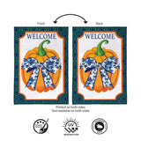 Pumpkin With Chinoiserie Bow Burlap Garden Flag