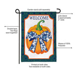Pumpkin With Chinoiserie Bow Burlap Garden Flag