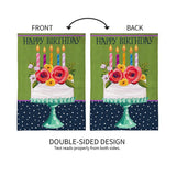 Floral Happy Birthday Cake Burlap Garden Flag