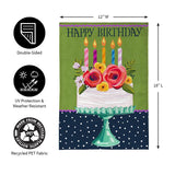 Floral Happy Birthday Cake Burlap Garden Flag