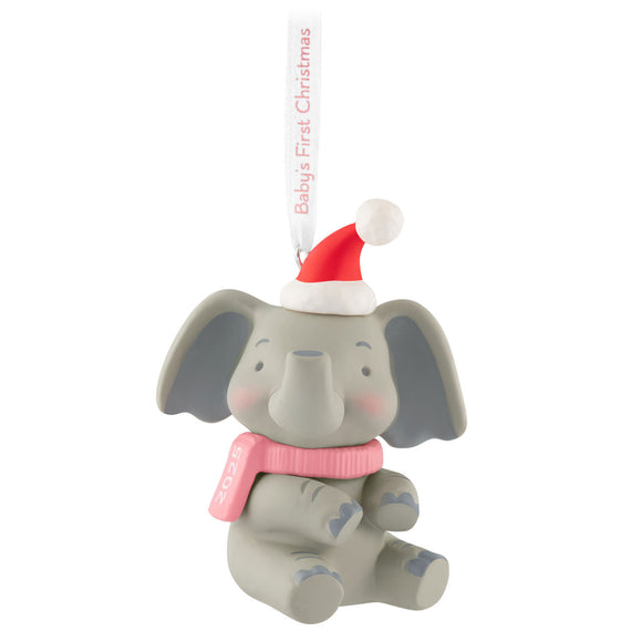 Baby Girl's First Christmas Elephant 2025 Ornament