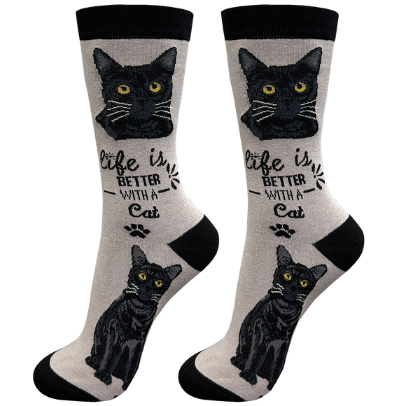 Life is Better Socks Black Cat