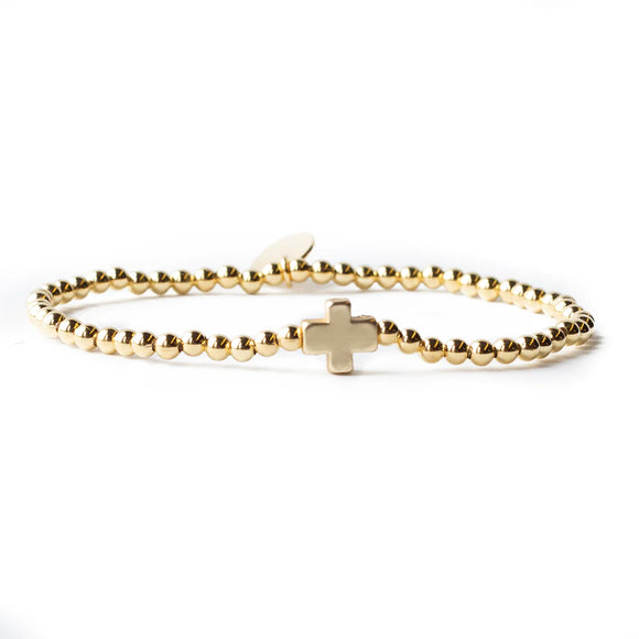 Faith Over Fear Stretch Bracelet Gold with Gold Cross