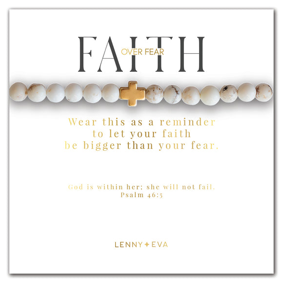 Faith Over Fear Stretch Bracelet Gold Cross Howlite Limited Edition