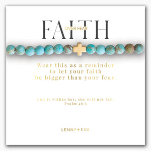 Faith Over Fear Stretch Bracelet Gold Cross Jasper Limited Edition