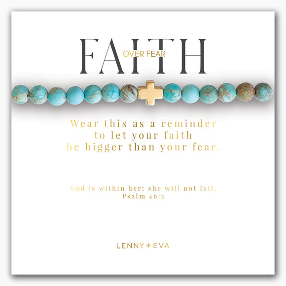 Faith Over Fear Stretch Bracelet Gold Cross Jasper Limited Edition