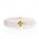 Faith Over Fear Stretch Bracelet Gold Cross Rose Quartz Limited Edition