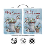 Snowbirds Chickadee Watering Can Suede Garden Flag