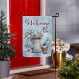 Snowbirds Chickadee Watering Can Suede Garden Flag