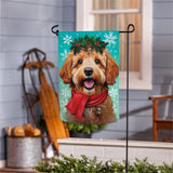 Happy Winter Goldendoodle Suede Garden Flag