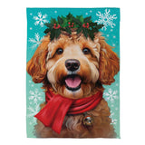 Happy Winter Goldendoodle Suede Garden Flag