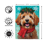 Happy Winter Goldendoodle Suede Garden Flag