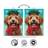 Happy Winter Goldendoodle Suede Garden Flag